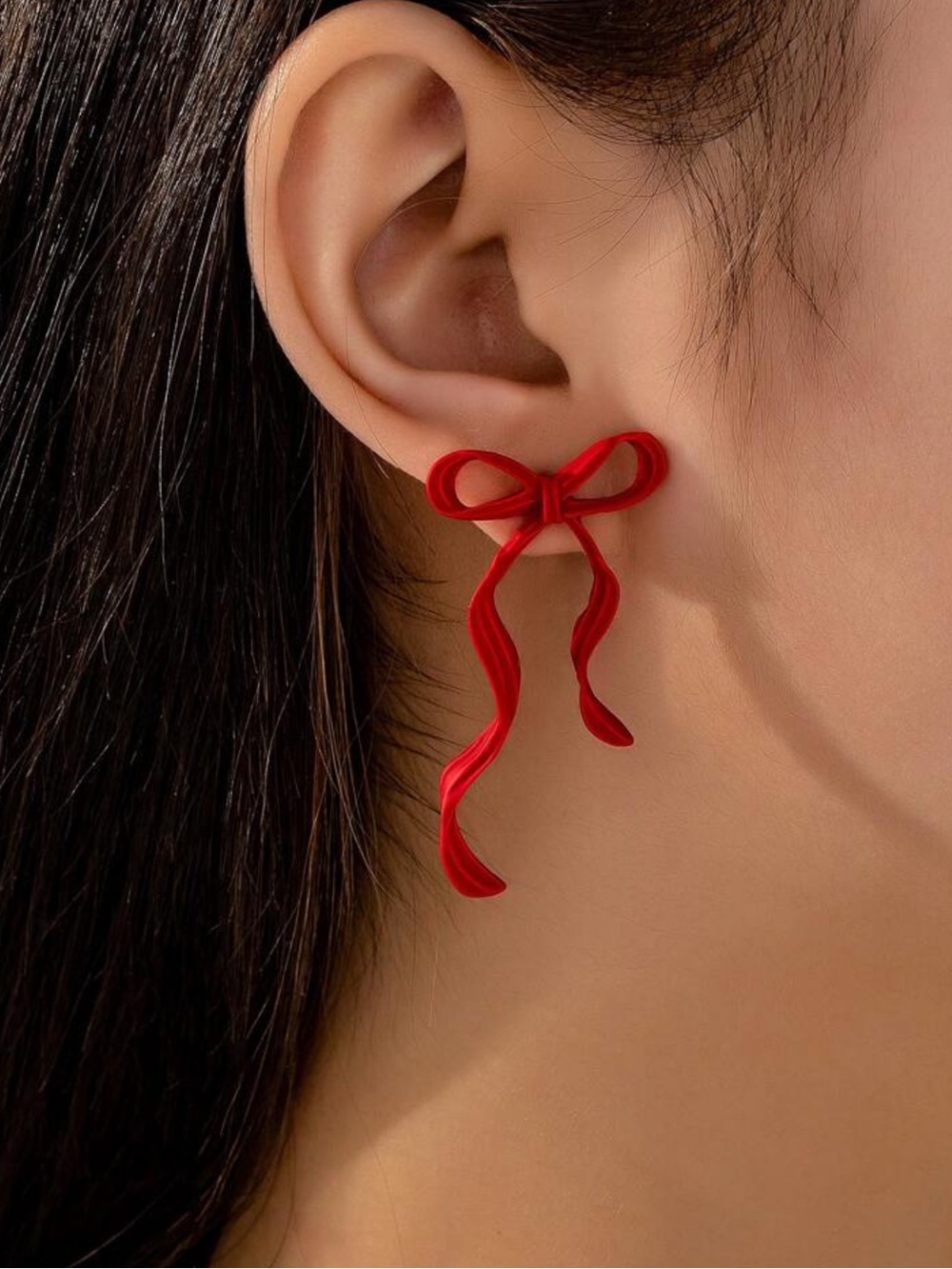 2pcs Red Classic Bow & Golden Teardrop Earrings, Suitable For Dates,